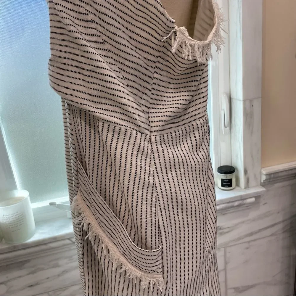 Mirth Biarritz 100% Cotton Ivory/Black Striped Dress Sz-L